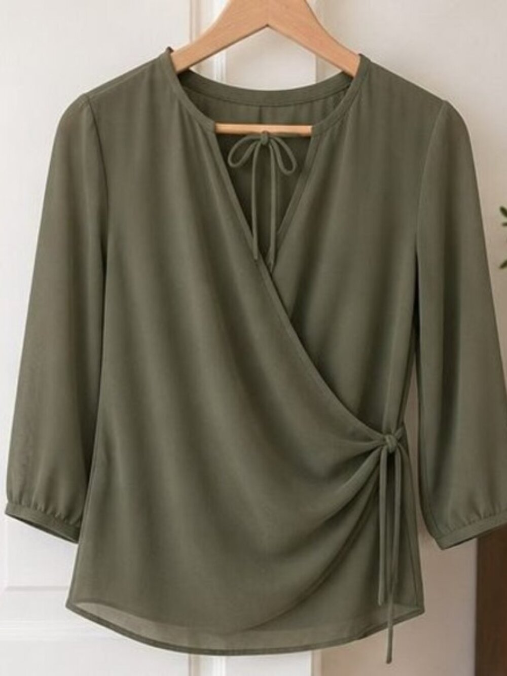 Olive Wrap Blouse